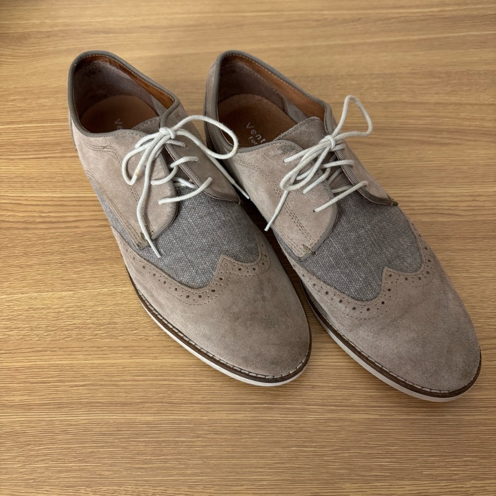 Venturini Men’s Size 10 Suede Light Brown Leather Grey Accents Dress Shoes